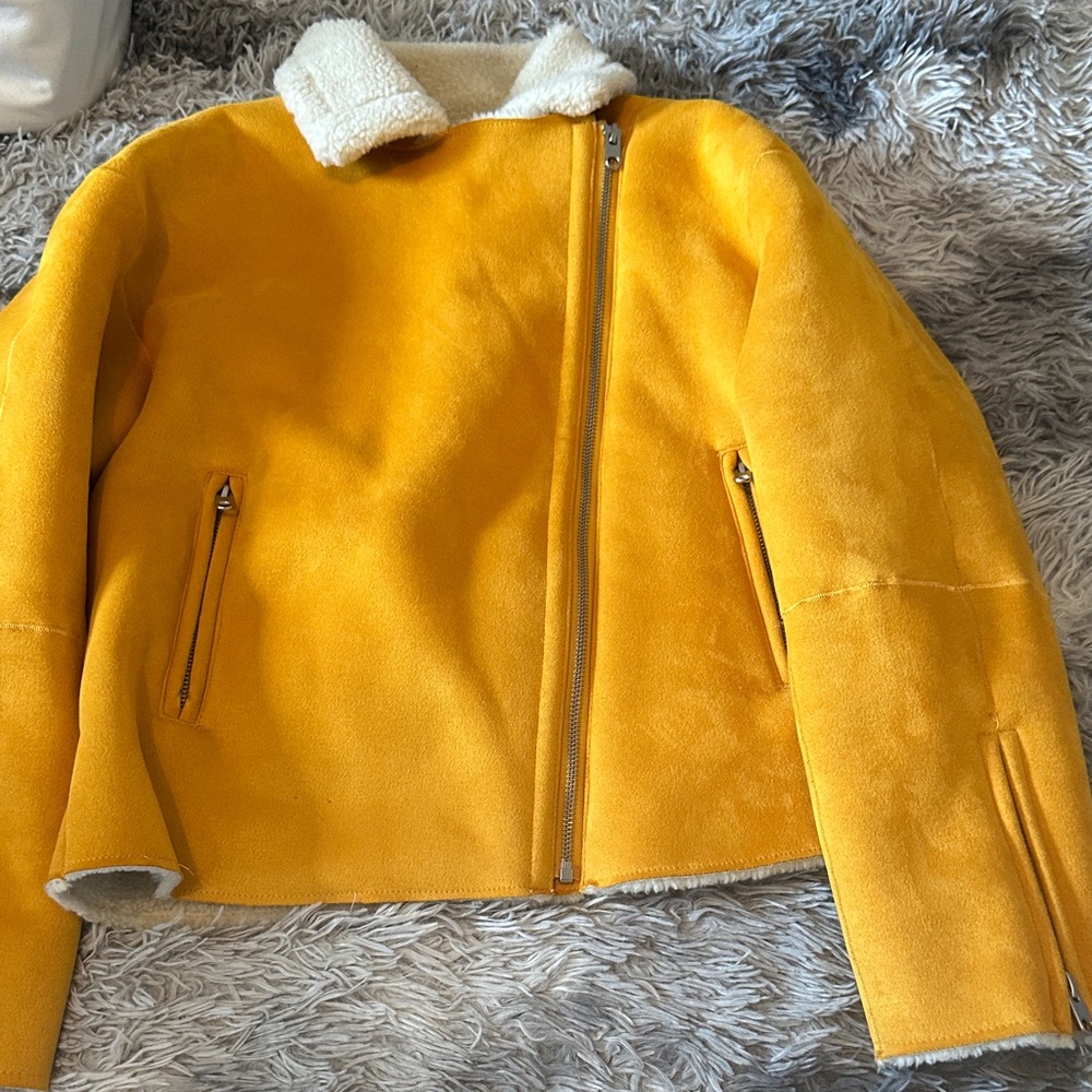 X—Zara Yellow Teddy Jacket with Cream Accents.